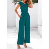 imagePRETTYGARDEN Summer Jumpsuits for Women Dressy 2025 Ribbed Cap Sleeve Wide Leg Pants Rompers Elegant Casual One Piece OutfitsMalachite Green