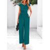 imagePRETTYGARDEN Summer Jumpsuits for Women Dressy 2025 Ribbed Cap Sleeve Wide Leg Pants Rompers Elegant Casual One Piece OutfitsMalachite Green