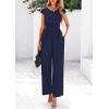 imagePRETTYGARDEN Summer Jumpsuits for Women Dressy 2025 Ribbed Cap Sleeve Wide Leg Pants Rompers Elegant Casual One Piece OutfitsNavy