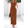 imagePRETTYGARDEN Summer Jumpsuits for Women Dressy 2025 Ribbed Cap Sleeve Wide Leg Pants Rompers Elegant Casual One Piece OutfitsRed Brown