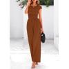 imagePRETTYGARDEN Summer Jumpsuits for Women Dressy 2025 Ribbed Cap Sleeve Wide Leg Pants Rompers Elegant Casual One Piece OutfitsRed Brown