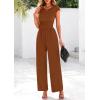 imagePRETTYGARDEN Summer Jumpsuits for Women Dressy 2025 Ribbed Cap Sleeve Wide Leg Pants Rompers Elegant Casual One Piece OutfitsRed Brown