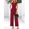 imagePRETTYGARDEN Summer Jumpsuits for Women Dressy 2025 Ribbed Cap Sleeve Wide Leg Pants Rompers Elegant Casual One Piece OutfitsWine Red