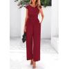 imagePRETTYGARDEN Summer Jumpsuits for Women Dressy 2025 Ribbed Cap Sleeve Wide Leg Pants Rompers Elegant Casual One Piece OutfitsWine Red