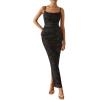imagePRETTYGARDEN Summer Wedding Guest Dresses for Women 2025 Spaghetti Strap Mesh Bodycon Beach Floral Maxi Long DressesFloral Black