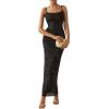 imagePRETTYGARDEN Summer Wedding Guest Dresses for Women 2025 Spaghetti Strap Mesh Bodycon Beach Floral Maxi Long DressesFloral Black