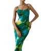 imagePRETTYGARDEN Summer Wedding Guest Dresses for Women 2025 Spaghetti Strap Mesh Bodycon Beach Floral Maxi Long DressesFloral Green