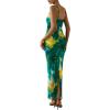 imagePRETTYGARDEN Summer Wedding Guest Dresses for Women 2025 Spaghetti Strap Mesh Bodycon Beach Floral Maxi Long DressesFloral Green
