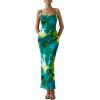 imagePRETTYGARDEN Summer Wedding Guest Dresses for Women 2025 Spaghetti Strap Mesh Bodycon Beach Floral Maxi Long DressesFloral Green