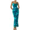 imagePRETTYGARDEN Summer Wedding Guest Dresses for Women 2025 Spaghetti Strap Mesh Bodycon Beach Floral Maxi Long DressesFloral Lake Blue