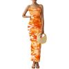 imagePRETTYGARDEN Summer Wedding Guest Dresses for Women 2025 Spaghetti Strap Mesh Bodycon Beach Floral Maxi Long DressesFloral Light Orange