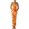 imagePRETTYGARDEN Summer Wedding Guest Dresses for Women 2025 Spaghetti Strap Mesh Bodycon Beach Floral Maxi Long DressesFloral Light Orange