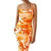 imagePRETTYGARDEN Summer Wedding Guest Dresses for Women 2025 Spaghetti Strap Mesh Bodycon Beach Floral Maxi Long DressesFloral Light Orange