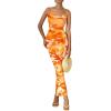 imagePRETTYGARDEN Summer Wedding Guest Dresses for Women 2025 Spaghetti Strap Mesh Bodycon Beach Floral Maxi Long DressesFloral Light Orange