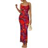 imagePRETTYGARDEN Summer Wedding Guest Dresses for Women 2025 Spaghetti Strap Mesh Bodycon Beach Floral Maxi Long DressesFloral Navy Red