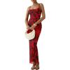 imagePRETTYGARDEN Summer Wedding Guest Dresses for Women 2025 Spaghetti Strap Mesh Bodycon Beach Floral Maxi Long DressesFloral Red