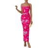 imagePRETTYGARDEN Summer Wedding Guest Dresses for Women 2025 Spaghetti Strap Mesh Bodycon Beach Floral Maxi Long DressesFloral Rose Red