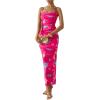 imagePRETTYGARDEN Summer Wedding Guest Dresses for Women 2025 Spaghetti Strap Mesh Bodycon Beach Floral Maxi Long DressesFloral Rose Red