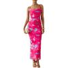 imagePRETTYGARDEN Summer Wedding Guest Dresses for Women 2025 Spaghetti Strap Mesh Bodycon Beach Floral Maxi Long DressesFloral Rose Red