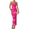 imagePRETTYGARDEN Summer Wedding Guest Dresses for Women 2025 Spaghetti Strap Mesh Bodycon Beach Floral Maxi Long DressesFloral Rose Red