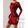 imagePRETTYGARDEN Women Long Sleeve Mini Fall Dress 2025 Tie Dye Print Bodycon Cocktail Party Club Outfits Homecoming DressesBlack Red Flower