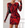 imagePRETTYGARDEN Women Long Sleeve Mini Fall Dress 2025 Tie Dye Print Bodycon Cocktail Party Club Outfits Homecoming DressesBlack Red Flower