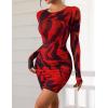 imagePRETTYGARDEN Women Long Sleeve Mini Fall Dress 2025 Tie Dye Print Bodycon Cocktail Party Club Outfits Homecoming DressesBlack Red Flower