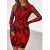 imagePRETTYGARDEN Women Long Sleeve Mini Fall Dress 2025 Tie Dye Print Bodycon Cocktail Party Club Outfits Homecoming DressesBlack Red Flower