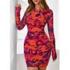 imagePRETTYGARDEN Women Long Sleeve Mini Fall Dress 2025 Tie Dye Print Bodycon Cocktail Party Club Outfits Homecoming DressesPurple Orange