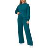imagePRETTYGARDEN Womens 2 Piece Outfits 2025 Fall Long Sleeve Sweatshirt Wide Leg Pants Lounge Sets Winter Sweatsuits TracksuitBlue Green