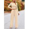 imagePRETTYGARDEN Womens 2 Piece Sets 2025 Fall Long Sleeve Crop Tops Wide Leg Pants Matching Outfit Tracksuits Fashion ClothingBeige