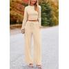 imagePRETTYGARDEN Womens 2 Piece Sets 2025 Fall Long Sleeve Crop Tops Wide Leg Pants Matching Outfit Tracksuits Fashion ClothingBeige