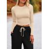 imagePRETTYGARDEN Womens 2 Piece Sets 2025 Fall Long Sleeve Crop Tops Wide Leg Pants Matching Outfit Tracksuits Fashion ClothingBeige Black