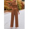 imagePRETTYGARDEN Womens 2 Piece Sets 2025 Fall Long Sleeve Crop Tops Wide Leg Pants Matching Outfit Tracksuits Fashion ClothingBrown