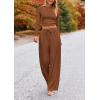imagePRETTYGARDEN Womens 2 Piece Sets 2025 Fall Long Sleeve Crop Tops Wide Leg Pants Matching Outfit Tracksuits Fashion ClothingBrown