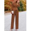 imagePRETTYGARDEN Womens 2 Piece Sets 2025 Fall Long Sleeve Crop Tops Wide Leg Pants Matching Outfit Tracksuits Fashion ClothingBrown