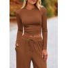imagePRETTYGARDEN Womens 2 Piece Sets 2025 Fall Long Sleeve Crop Tops Wide Leg Pants Matching Outfit Tracksuits Fashion ClothingBrown