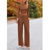 imagePRETTYGARDEN Womens 2 Piece Sets 2025 Fall Long Sleeve Crop Tops Wide Leg Pants Matching Outfit Tracksuits Fashion ClothingBrown