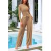 imagePRETTYGARDEN Womens 2 Piece Sets 2025 Fall Long Sleeve Crop Tops Wide Leg Pants Matching Outfit Tracksuits Fashion ClothingCamel