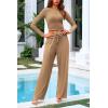 imagePRETTYGARDEN Womens 2 Piece Sets 2025 Fall Long Sleeve Crop Tops Wide Leg Pants Matching Outfit Tracksuits Fashion ClothingCamel