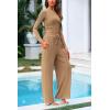 imagePRETTYGARDEN Womens 2 Piece Sets 2025 Fall Long Sleeve Crop Tops Wide Leg Pants Matching Outfit Tracksuits Fashion ClothingCamel