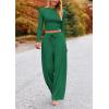 imagePRETTYGARDEN Womens 2 Piece Sets 2025 Fall Long Sleeve Crop Tops Wide Leg Pants Matching Outfit Tracksuits Fashion ClothingGreen