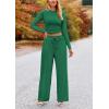 imagePRETTYGARDEN Womens 2 Piece Sets 2025 Fall Long Sleeve Crop Tops Wide Leg Pants Matching Outfit Tracksuits Fashion ClothingGreen