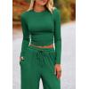 imagePRETTYGARDEN Womens 2 Piece Sets 2025 Fall Long Sleeve Crop Tops Wide Leg Pants Matching Outfit Tracksuits Fashion ClothingGreen