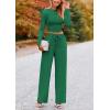 imagePRETTYGARDEN Womens 2 Piece Sets 2025 Fall Long Sleeve Crop Tops Wide Leg Pants Matching Outfit Tracksuits Fashion ClothingGreen