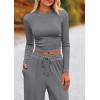 imagePRETTYGARDEN Womens 2 Piece Sets 2025 Fall Long Sleeve Crop Tops Wide Leg Pants Matching Outfit Tracksuits Fashion ClothingGrey