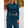 imagePRETTYGARDEN Womens 2 Piece Sets 2025 Fall Long Sleeve Crop Tops Wide Leg Pants Matching Outfit Tracksuits Fashion ClothingLake Blue
