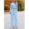 imagePRETTYGARDEN Womens 2 Piece Sets 2025 Fall Long Sleeve Crop Tops Wide Leg Pants Matching Outfit Tracksuits Fashion ClothingLight Blue