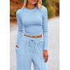 imagePRETTYGARDEN Womens 2 Piece Sets 2025 Fall Long Sleeve Crop Tops Wide Leg Pants Matching Outfit Tracksuits Fashion ClothingLight Blue