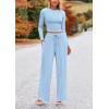 imagePRETTYGARDEN Womens 2 Piece Sets 2025 Fall Long Sleeve Crop Tops Wide Leg Pants Matching Outfit Tracksuits Fashion ClothingLight Blue